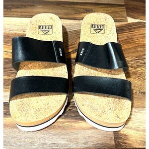 Reef Black Vista Hi Cushioned Slide On Sandals Size 7 Wide